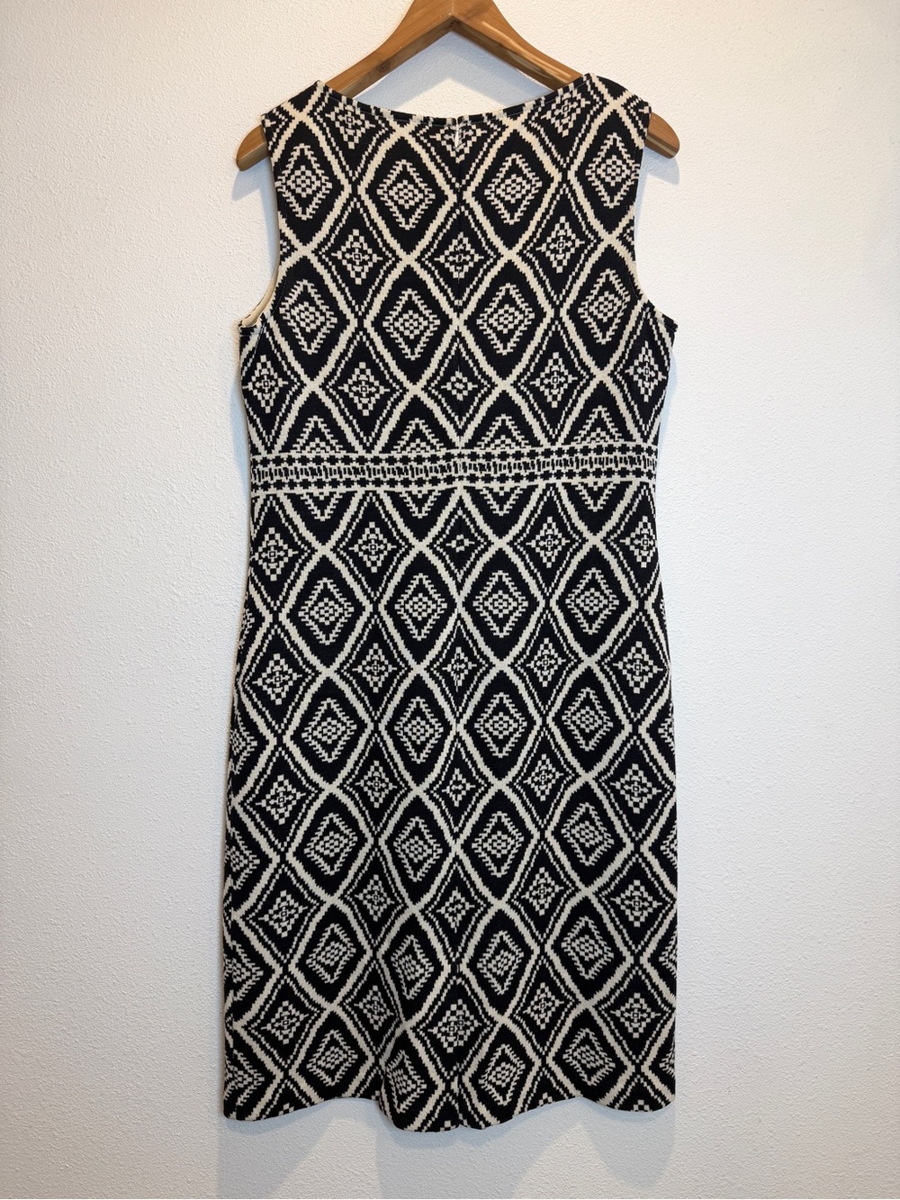 St. John Black and White Collection Geometric Diamond Knit Sheath Dress Size 14